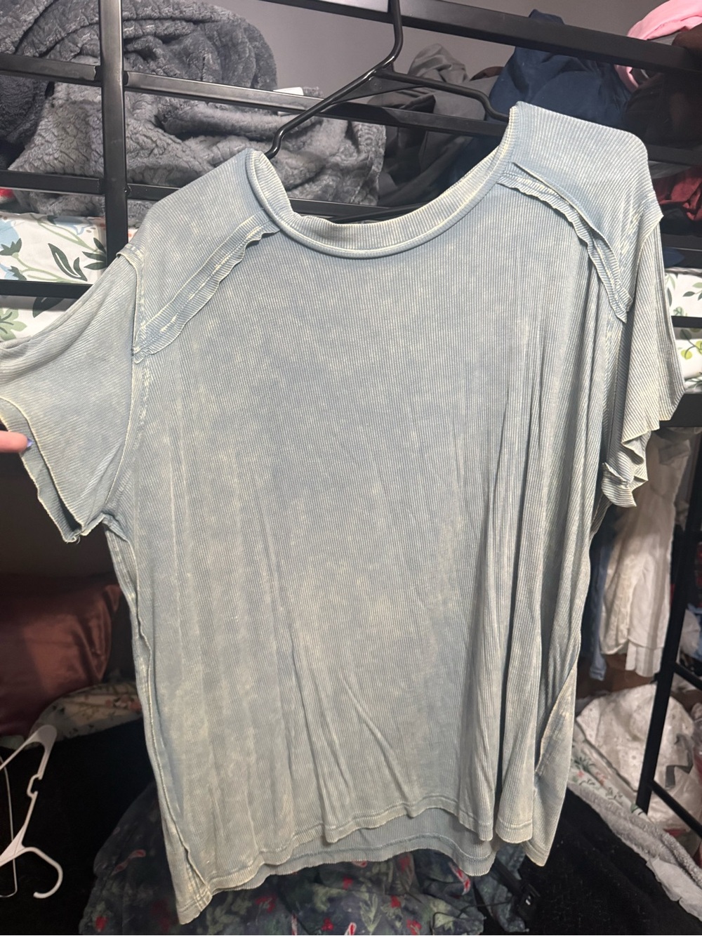 Zenana Outfitters Dusty Blue Ribbed Crew Tee
